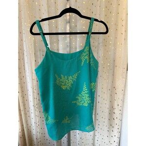 Kaulua'e Hawaiian Teal Green Floral Fern Flowy Spaghetti Strap Camisole Top XL